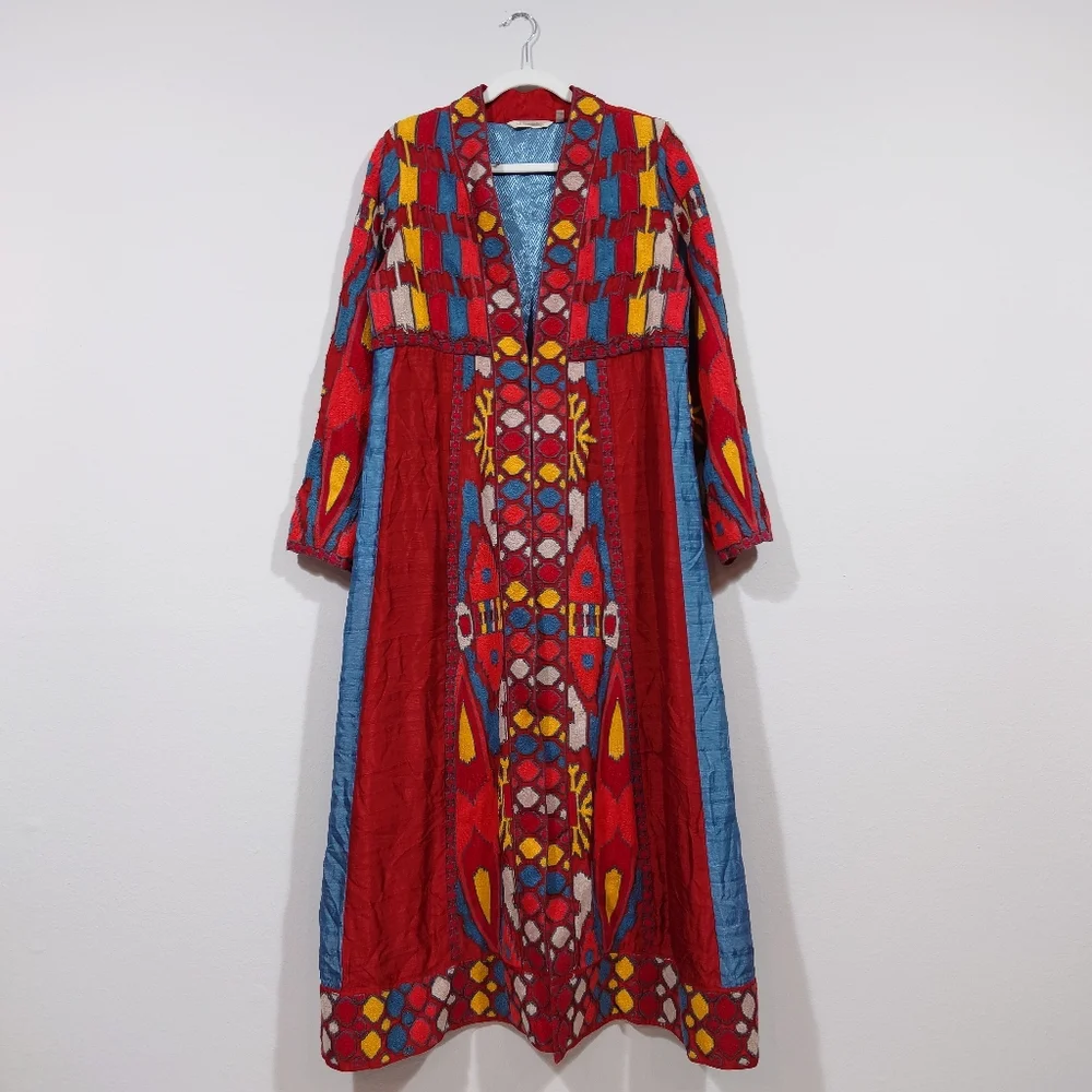 Soft Surroundings Embroidered Boho Duster XS Maxi Coat Festival Statement Piece - Picture 3 of 10
